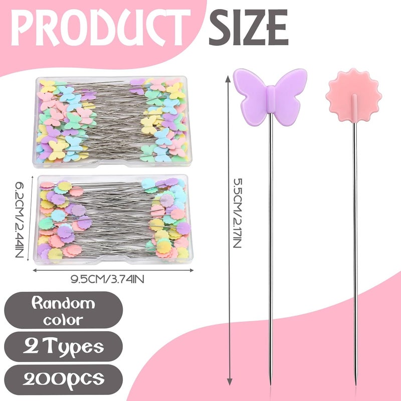 FTEVEN 200PCS Sewing Pins Flat Head Straight Pins Kits, Head Sewing Supplies Quilting Pins, Flower Head Sewing Pins for Fabric with Storage Boxes for Sewing DIY Projects Dressmaker Decoration - Image 2